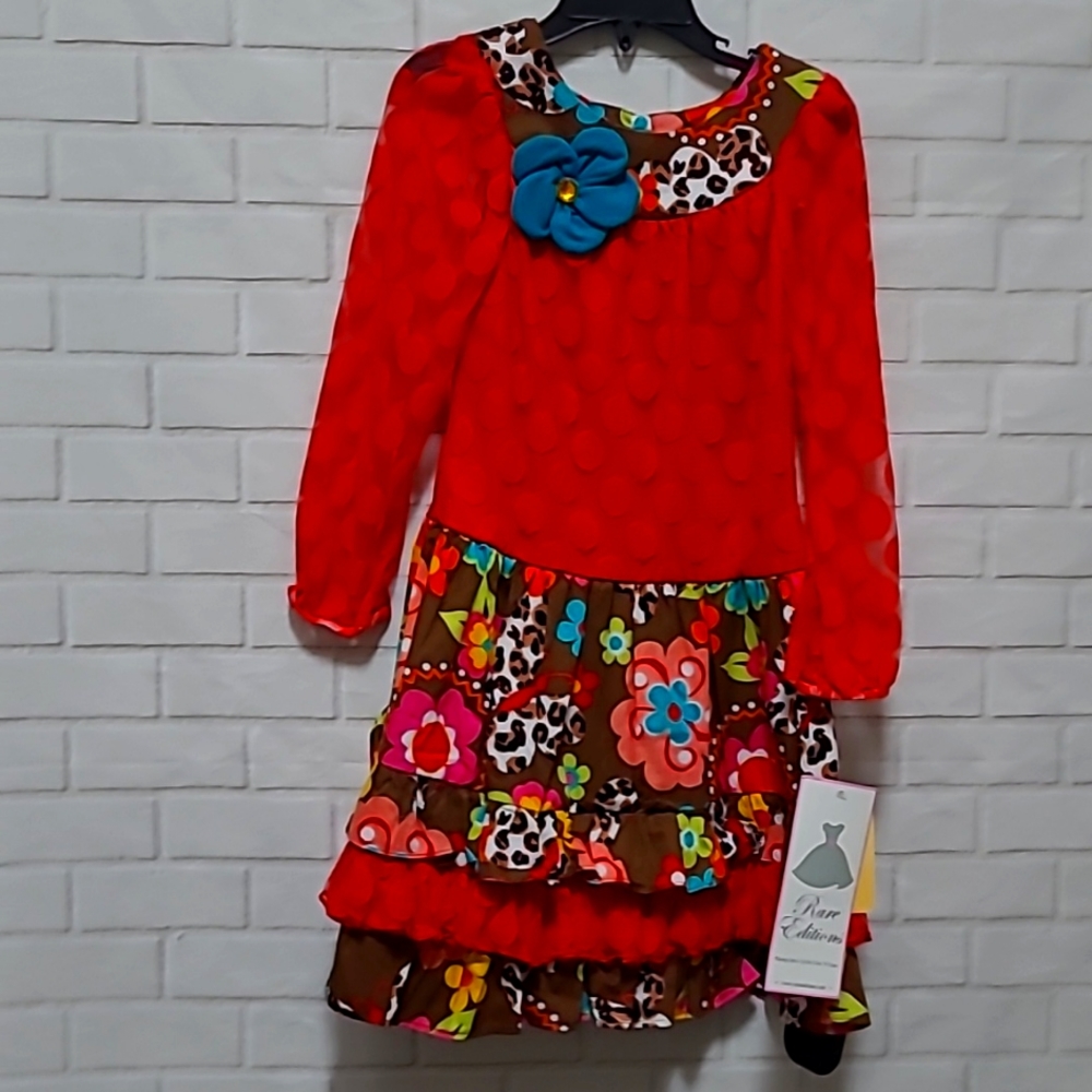 NWT Girls Rare Edition Orange and Floral Dress